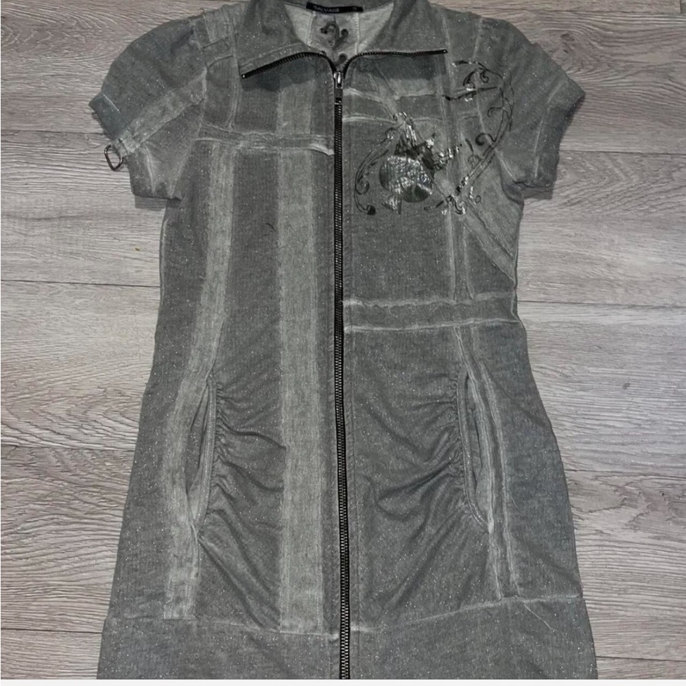 Green Short Sleeve Zip-Up Dress